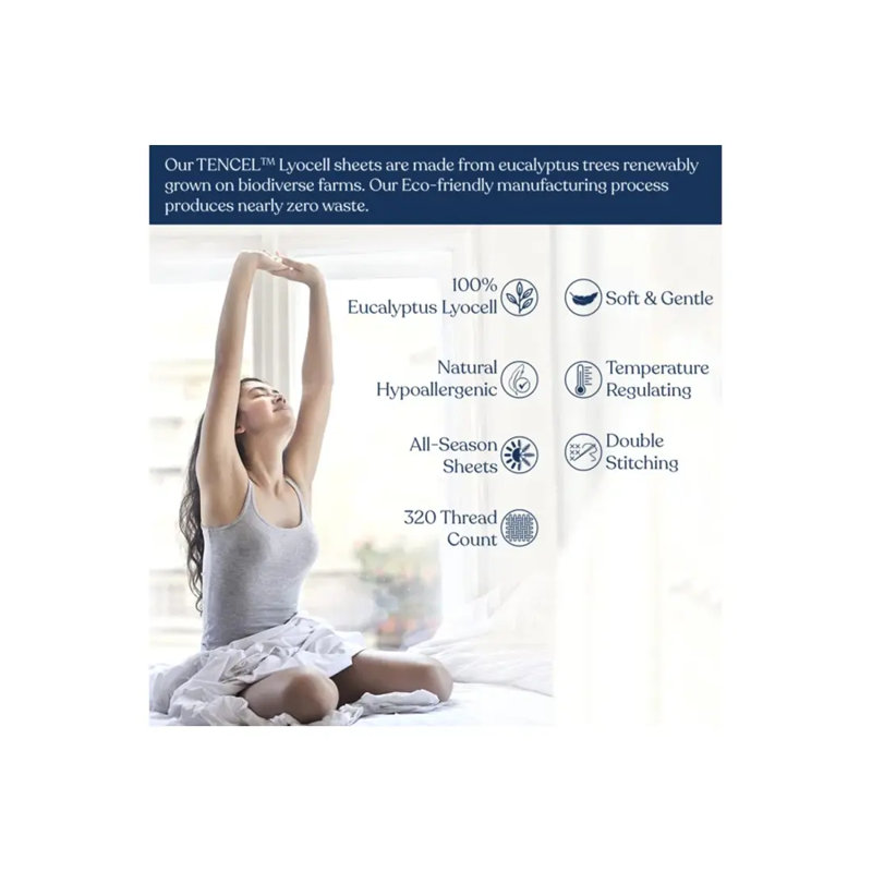 Ensemble de draps rafraîchissants 100% eucalyptus Lyencell TENCEL ™ Delara - Doux, soyeux et respirant, Carbone
