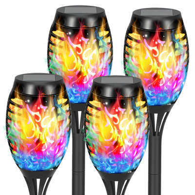 Éclairage solaire pour l'extérieur, ensemble de 4 lampes torches solaires avec flamme vacillante, éclairage de jardin Solares imperméable, lumières d'extérieur pour jardin, torches à flamme pour décorations d'Halloween