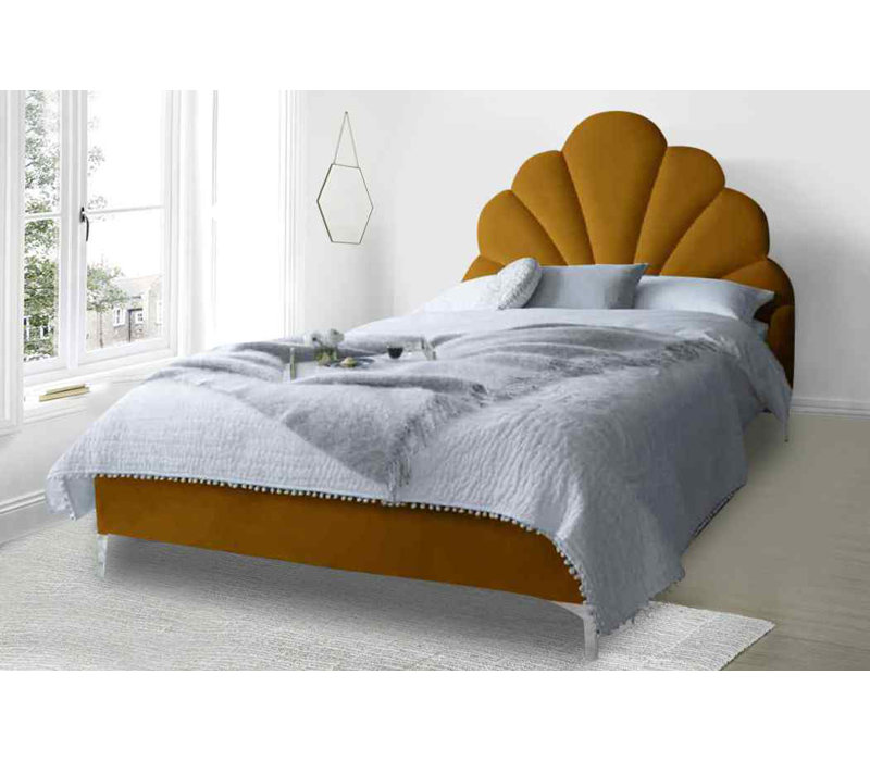 Upholstered Velvet Bed, Super King (6'), Mustard