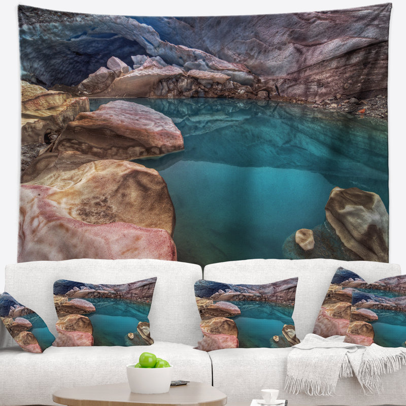 Tapisserie de piscine en fonte turquoise paysage magnifique, H 78 po x l 92 po