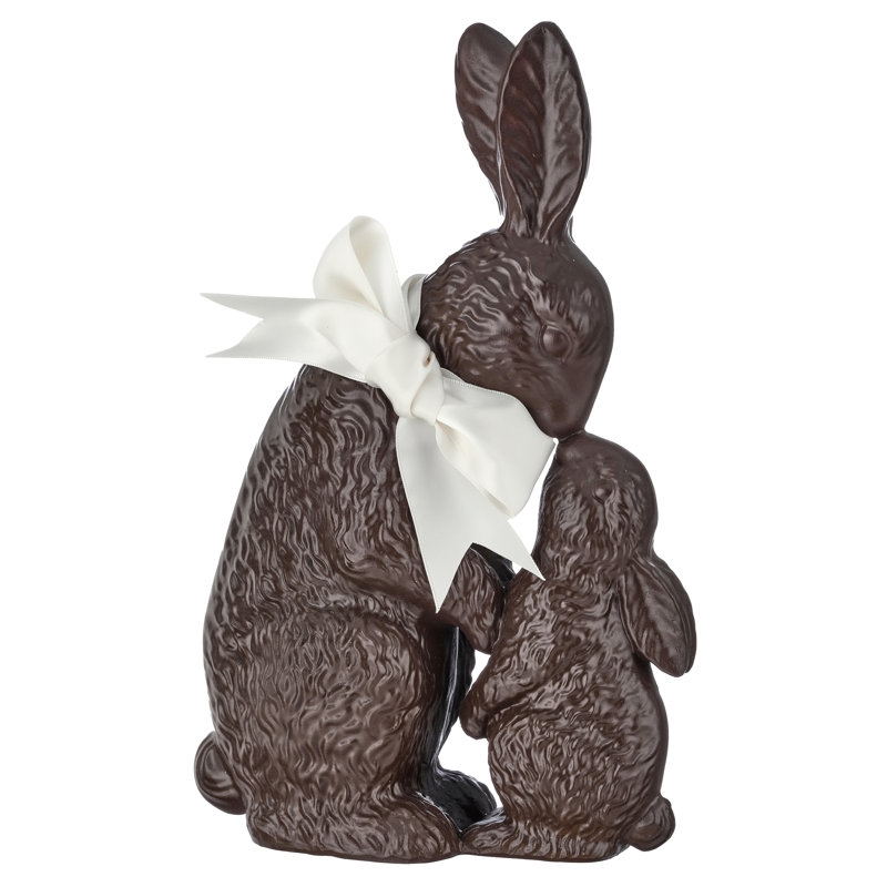 Lapin chocolat en résine 11 "avec bébé, Brown