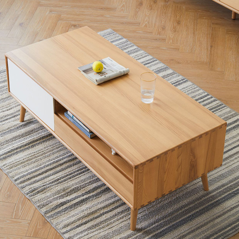 Table basse en bois de frêne massif, H 17,7 po x L 47,2 po x l 22 po, Burlywood