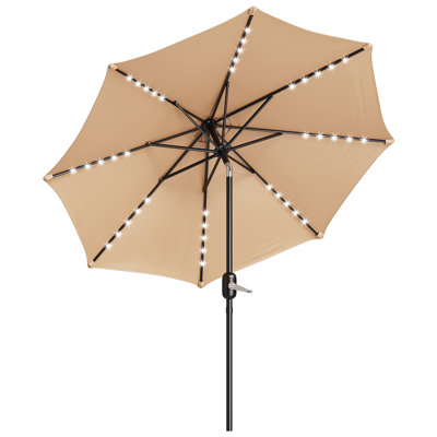 Parasol solaire 10 pi avec 40 lumières DEL, système de manivelle et d'inclinaison, 8 baleines, auvent imperméable résistant aux rayons UV, ombre de marché extérieure pour la cour, la piscine, la terrasse et la salle à manger