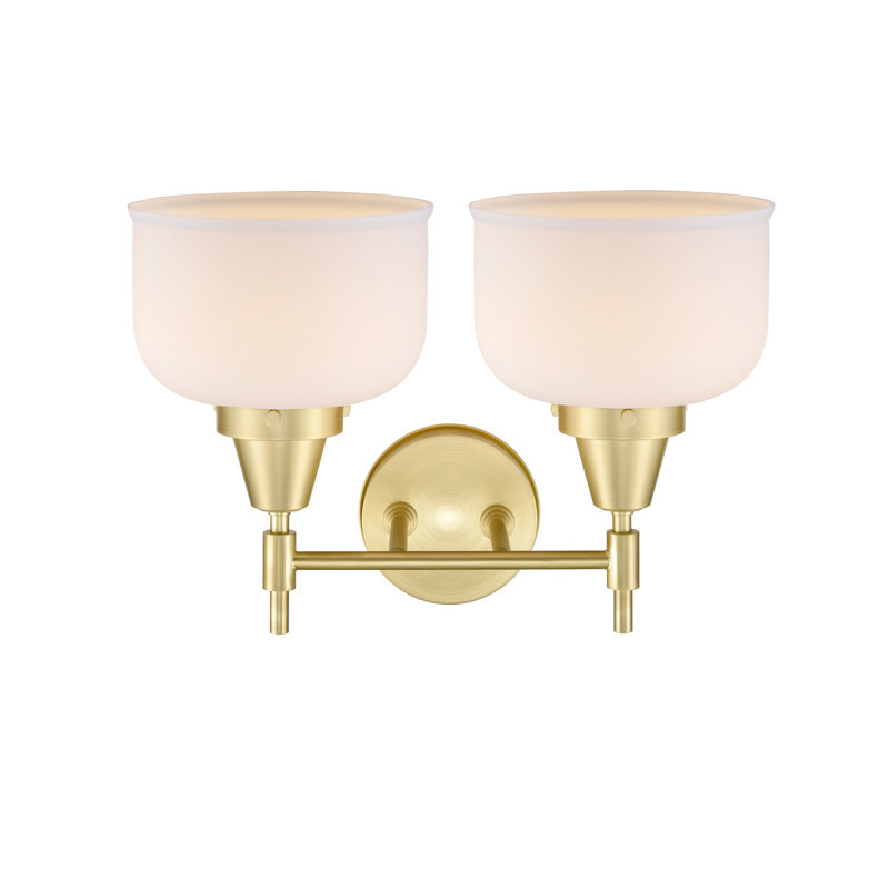 Caden - 2 Light 17" Bath Vanity Light - 5.75"H Shade, Matte White, 4 Watt Vintage LED Bulb, Satin Brass