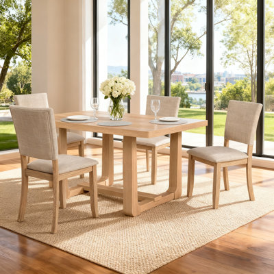 5-Piece Wood Rectangular Dining Table Set For 4, Kitchen Table Set With 4 Upholstered Chairs