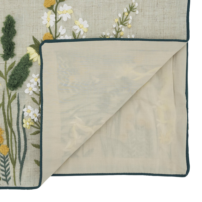 Chemin de table en mélange de lin brodé - Chemin de table décoratif doublé floral pour tables de salle à manger, 16 po x 72 po