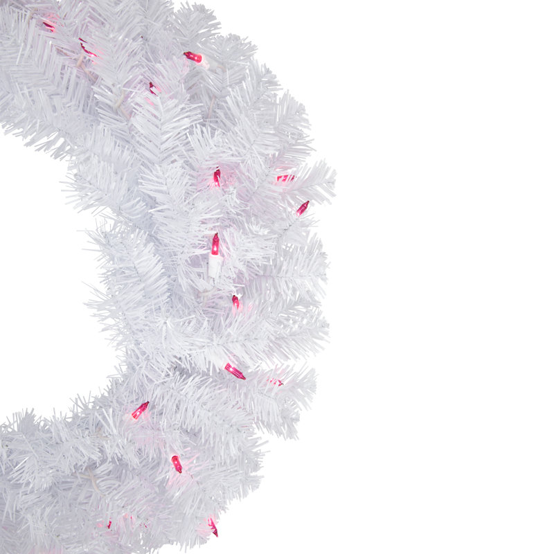 Couronne de Noël artificielle pré-éclairée en pin blanc Woodbury, Lumières roses