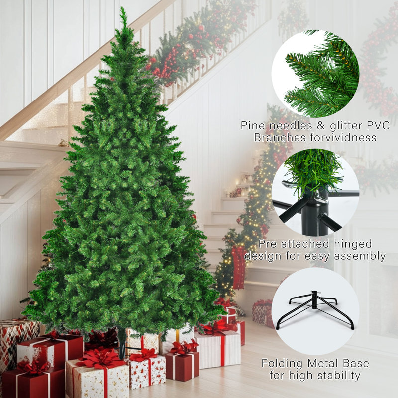 Ensemble d'arbres de Noël artificiels 8 pi, 6 pi et 4 pi pré-éclairés, pin vert articulé avec 820 lumières DEL chaudes, 2539 branches