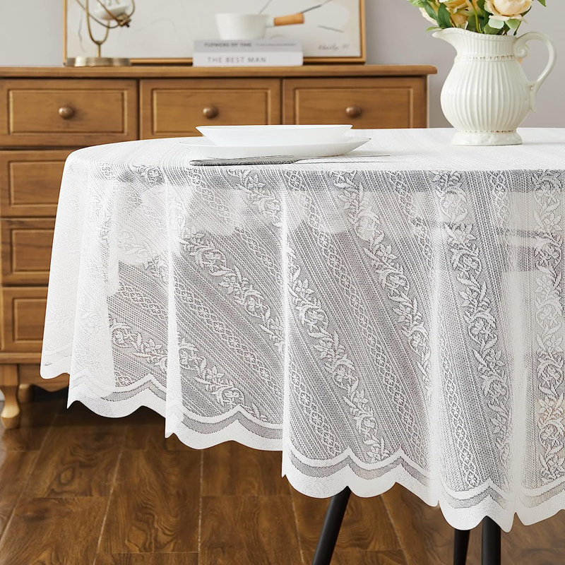 Bathampton Round Floral Christmas Lace Tablecloth, 70" Round, Ivory
