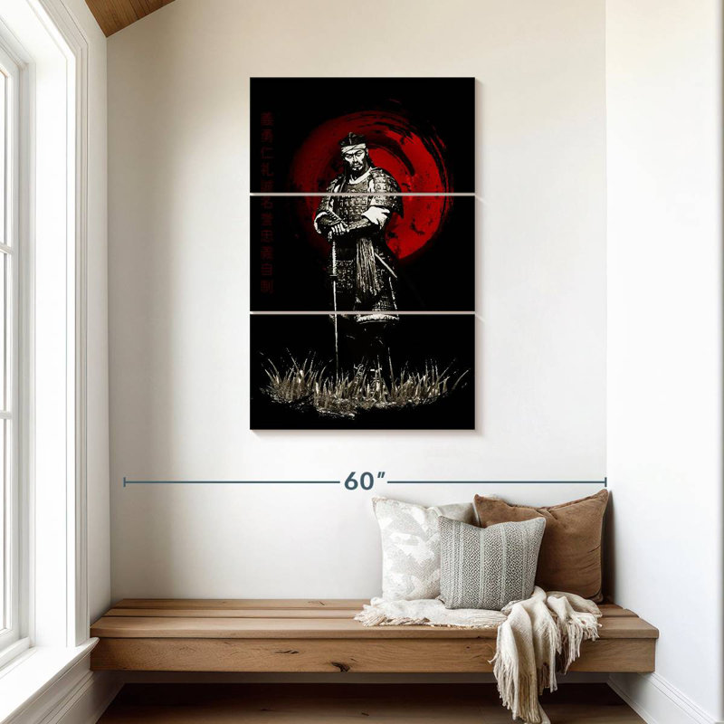 Samurai Sepia Standing Posing Warrior, 45" H x 28" W