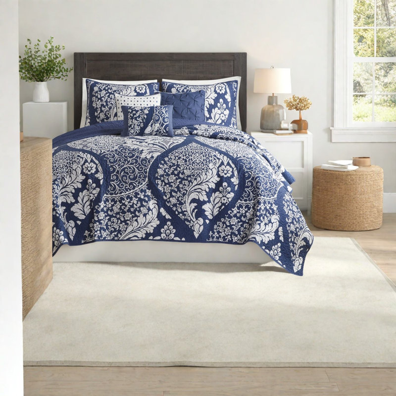 Ensemble de literie luxueux en coton indigo avec coussins décoratifs pour la maison