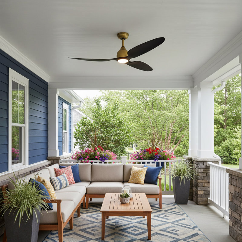 52'' Ceiling Fan with LED Lights, Matte Black/Gold