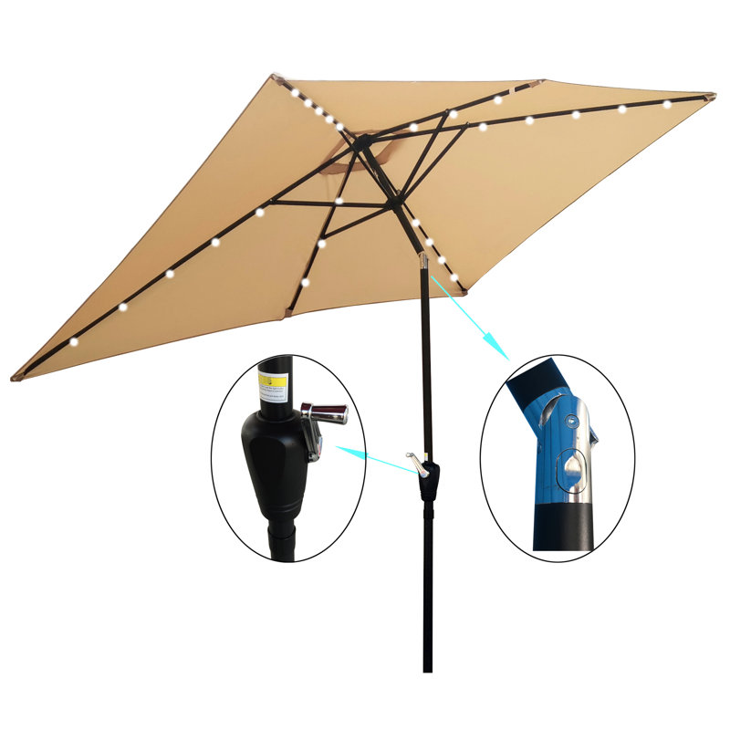 Parasol solaire rectangulaire brun clair 10 pi x 6,5 pi - lumières DEL, tissu imperméable, inclinaison réglable pour le jardin, abat-jour de piscine avec auvent 10 x 6,5 pi, jardin à bouton-poussoir