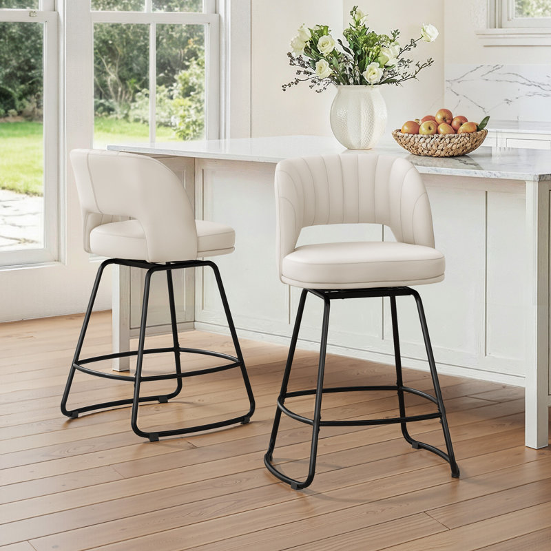 26''H Swivel Barstools With Metal Legs, White, 2