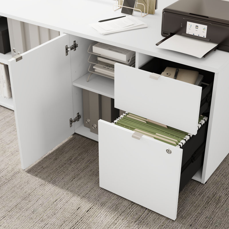 Bush Business Furniture Stratus 60W X 30D Electric Height Adjustable Standing Desk With Storage, White