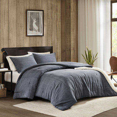 Édredon très grand / très grand bleu 3 pièces, 100% coton sergé délavé, confort toutes saisons, meilleure couverture uniforme