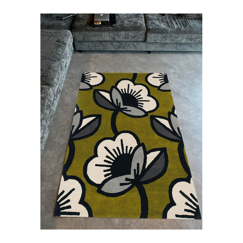 Tapis lavable à motif floral vert olive, Tapis de couloir 4 pi 11 po x 9 pi 10 po inclus