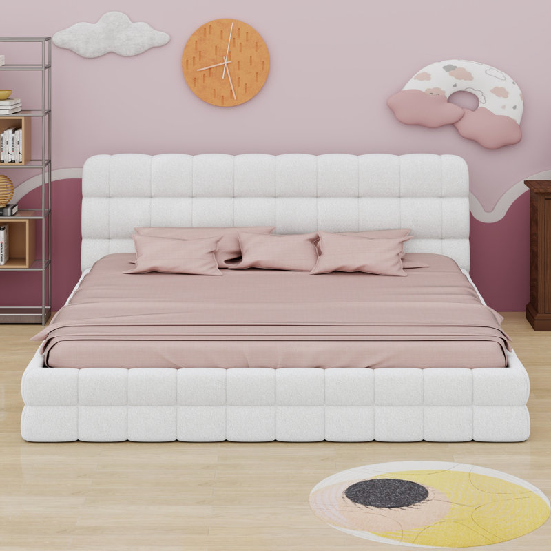 Lit plateforme tapissier Luxury, Blanc