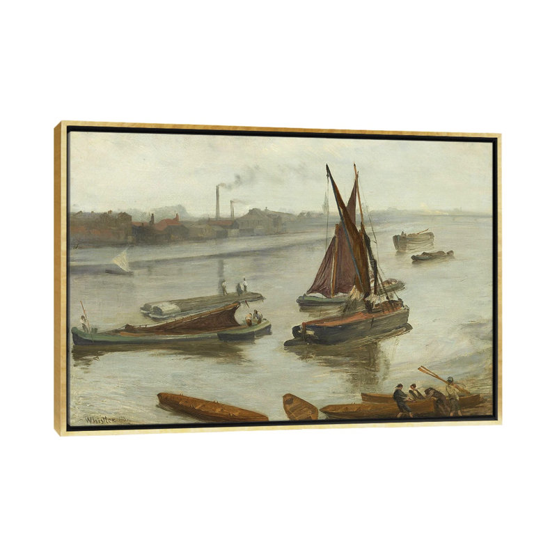 Gris et argent Old Battersea Reach - reproduction d'art murale - toile encadrée, 40 po x 60 po, Toile avec cadre, Doré