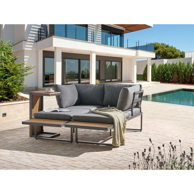 Garden Corner Sofa with Table 4 Seater Right Hand Modular, Black/Natural, Grey