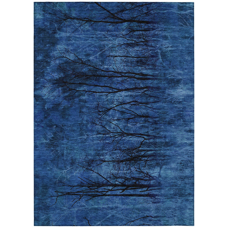 Machine Washable Indoor/Outdoor Xhevrie Blue Rug, Rectangle 10' x 14'