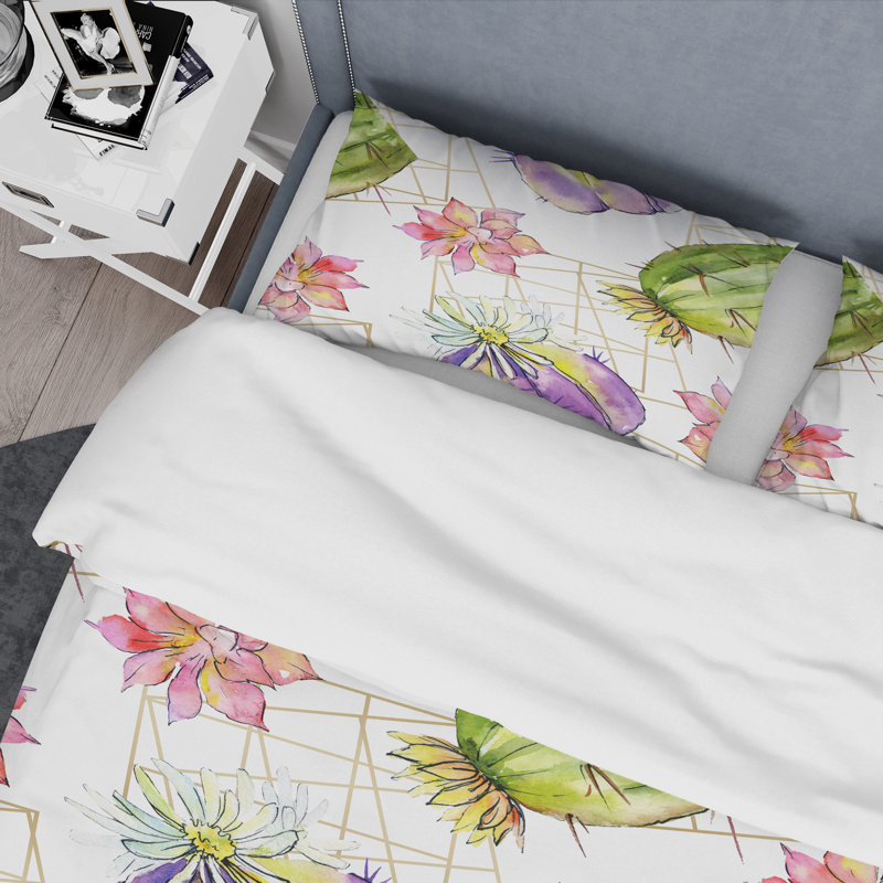 Coastal Polyester Floral Duvet Cover, King Duvet Cover + 2 Shams