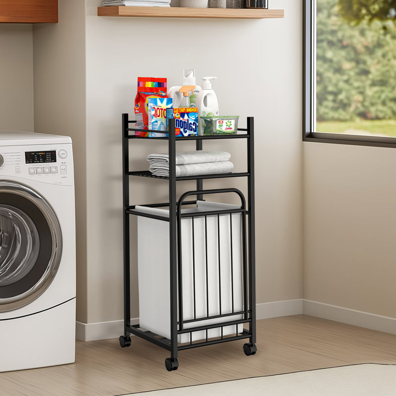 Armoire à linge roulante avec panier à linge amovible