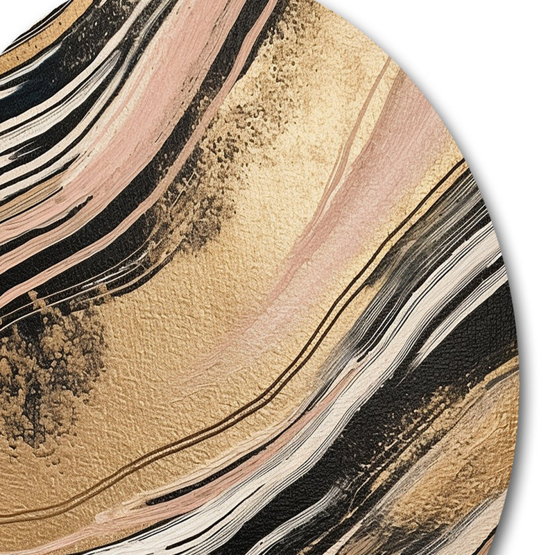 «Gold Embracement Essence Of Lines II», art abstrait rond en marbre sur métal, H 16 po x l 16 po x P 1 po