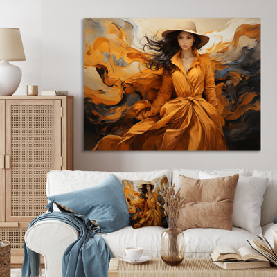 Fashion Orange Dress Movement I On Canvas Print