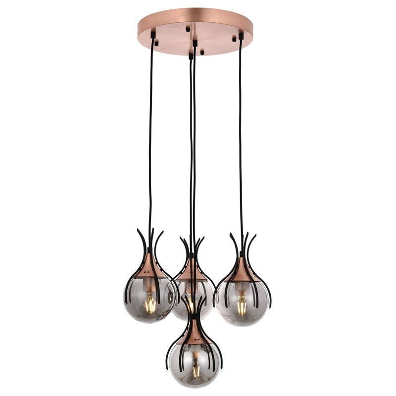 Industrial Chandelier, Metal Body with Glass Cap, 39.4 x 15.7 inches | 4 x E27 Sockets, Max 6W | Black & Bronze Finish, IP20 Rated | Perfect for Dining Rooms, Living Spaces & Modern Decor