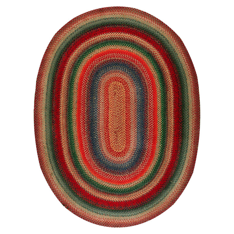 RugsOnNet Rainbow Color Antique American Folk Art Braided Oval Area Rug Carpet