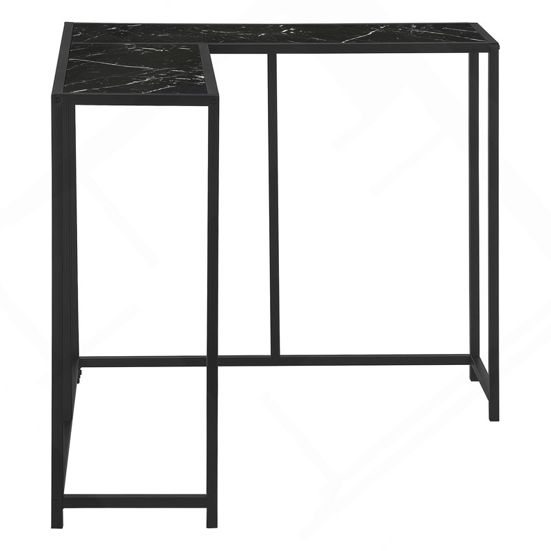 Accent Table, Console, Entryway, Narrow, Corner, Black Marble Look Laminate, Black Metal, Black