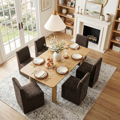 Ensemble de table de salle à manger contemporaine avec 6 chaises rembourrées entièrement assemblées sur roulettes