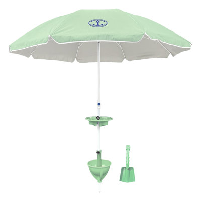 Anchor Works: Parasol de plage classique et ensemble AnchorONE - 7,5 pi, sac de transport, pelle à sable et plateau à boisson, protection contre les rayons UV, auvent extérieur