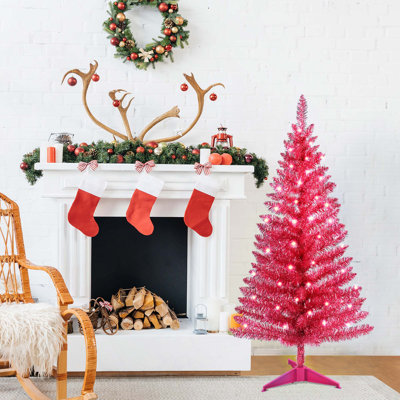 Arbre de Noël artificiel 4FT avec 50 lumières UL et 122 pointes en PVC pour décoration intérieure, petit espace, table, appartement ou bureau