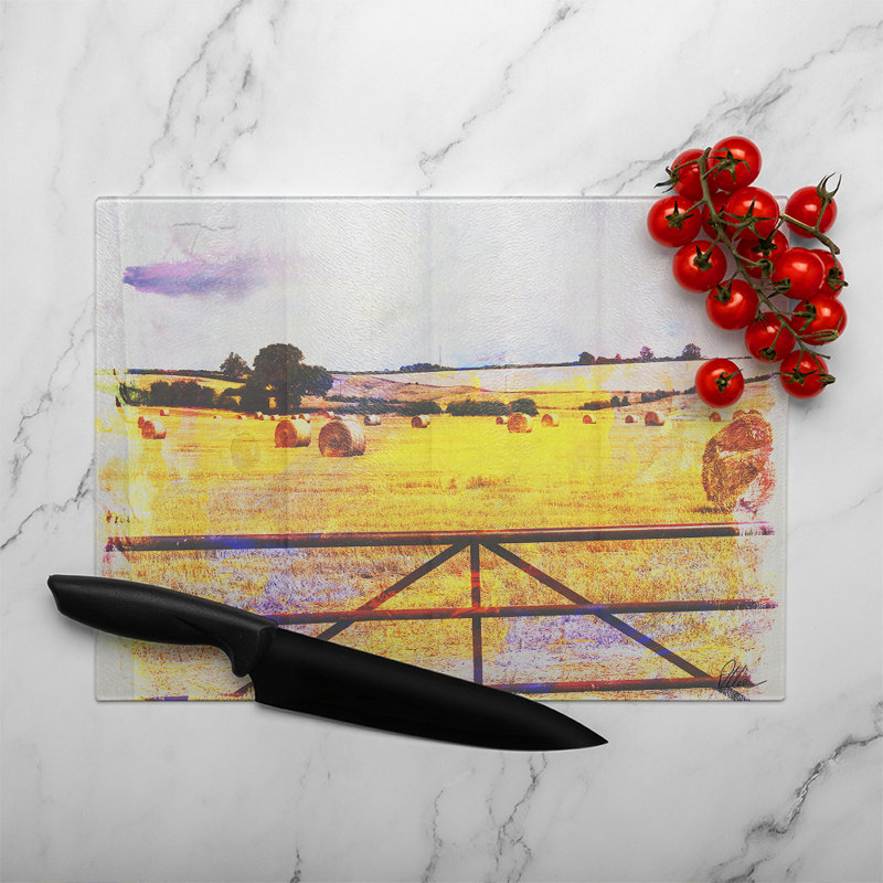 Hay Bale Glass Chopping Board, Yellow, 40cm L x 28cm W