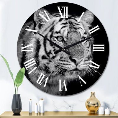 Monochrome Portrait of a White Tiger V - Traditional Wall Clock