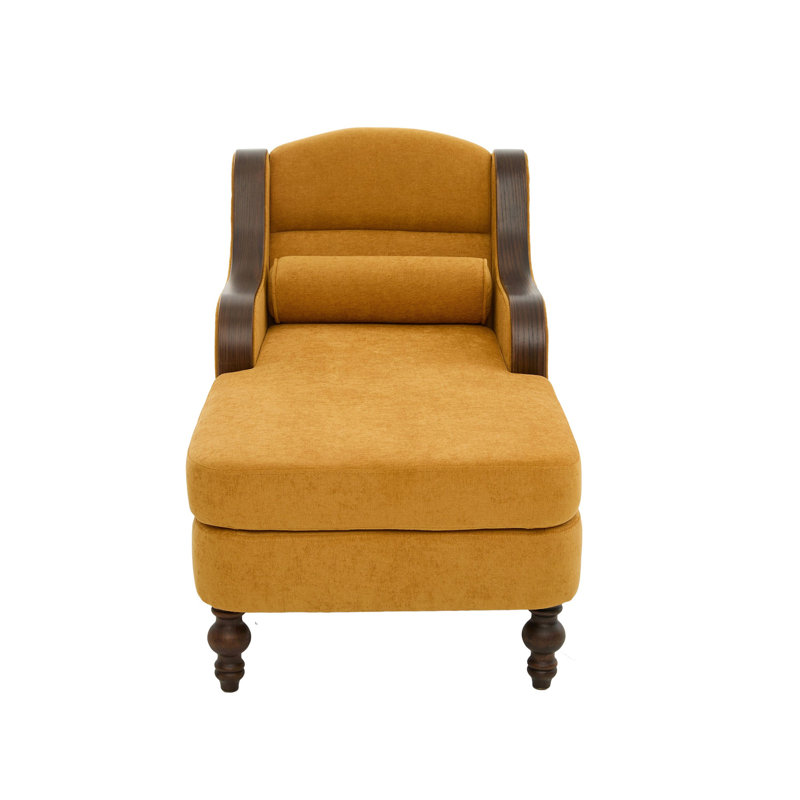 Chaise longue rembourrée avec poches latérales, Jaune moutarde