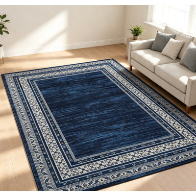Tapis lavable à bordure florale, tapis d'intérieur géométrique moderne avec envers antidérapant et design pliable pour salon