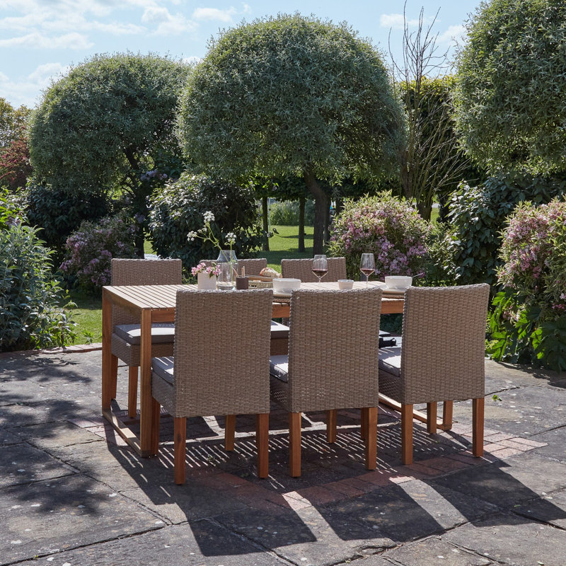 Aimil Rectangular 8 - Person 180cm Long Dining Set with Cushions and Premium LED Parasol, No, No