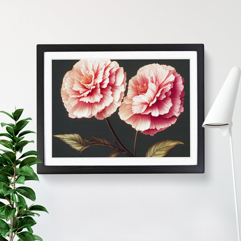 Pure Carnation Flowers - Single Picture Frame Painting, Black, 46cm H x 64cm W x 2cm D