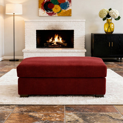 Repose-pieds rembourré carré en velours côtelé rouge avec pieds en bois massif, partie modulaire simple pour canapé modulaire