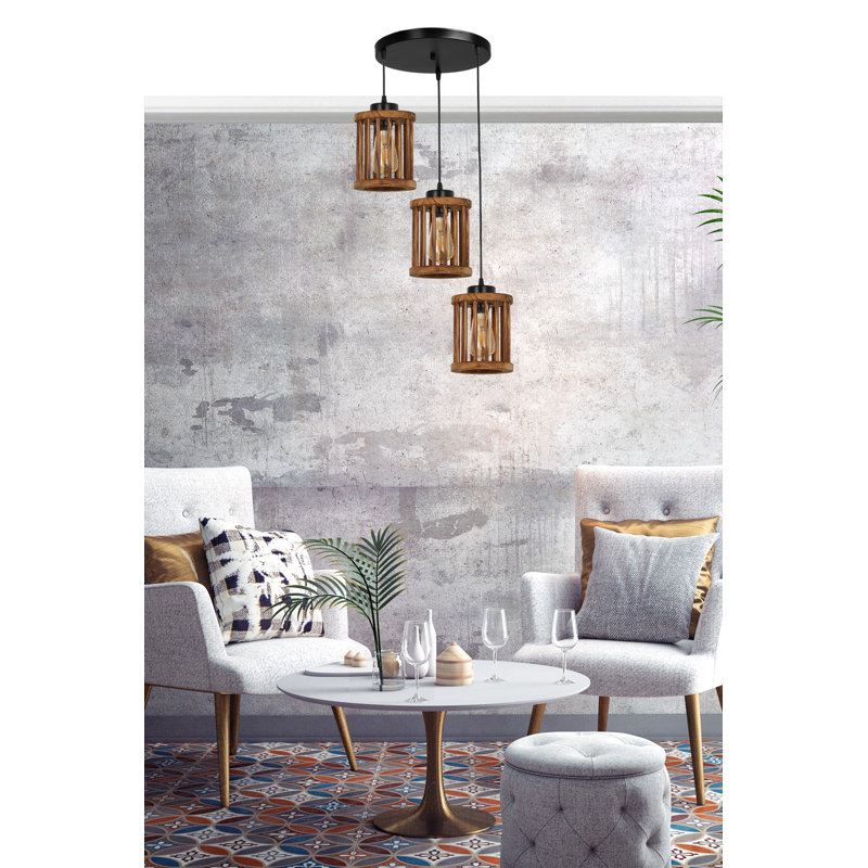 Luminaire suspendu cylindrique à 3 lumières Hashim, Brun