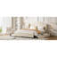 Grand lit plateforme tapissier avec tête de lit à oreilles, 2 tiroirs, lit gigogne, sans sommier, tête de lit en lin beige, grand lit, tissu simple-130429209