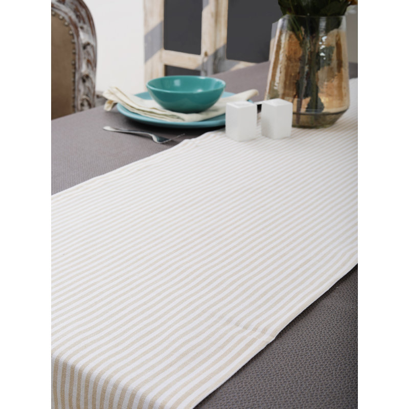 Lyndsay Stripes Cotton Table Runner, Beige