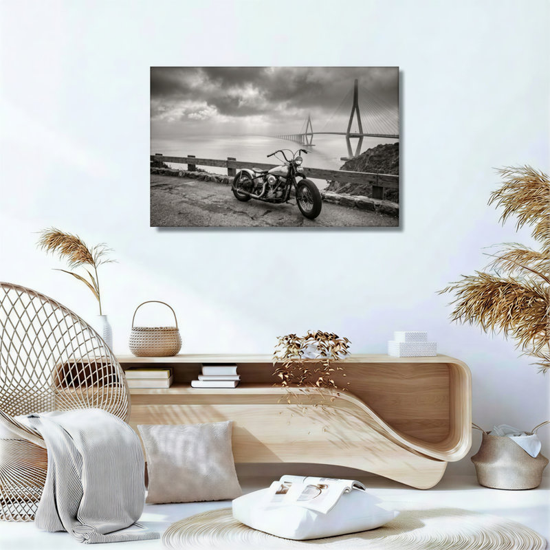 Ensemble de 1 tableau sur toile représentant un pont de moto, 28"H x 40"W, Toile tendue