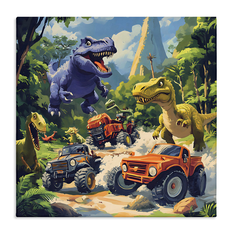 Toile de dinosaures et de camions monstres, conception par Creative Studio, H 30 po x l 30 po