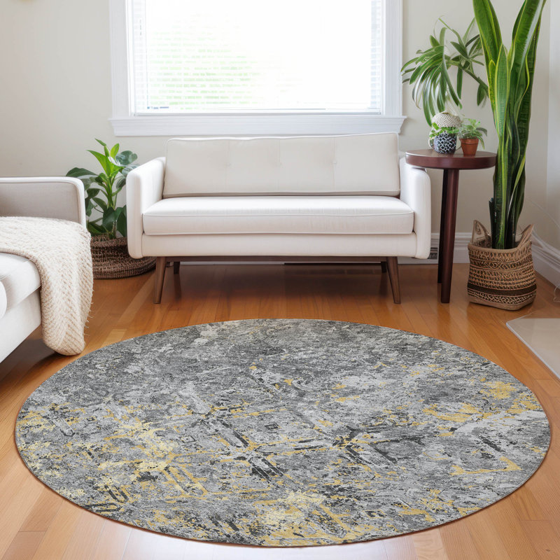 Premium Machine Washable Prisco Gray Rug, Round 8'