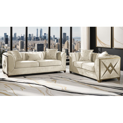 Velencia 2Pc Modern Living Room Set In Cream