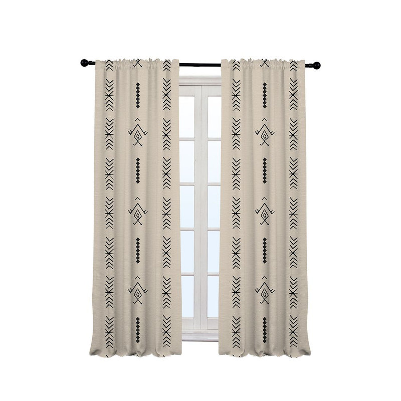 Boho Pattern Lined Single Panel Curtain, Ecru, 140cm Width x 175cm Drop